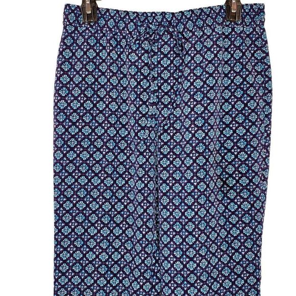 Talbots Beach Lounge Pants Sz 8P Blue Geometric Floral Drawstring 8 Petite - Picture 2 of 3